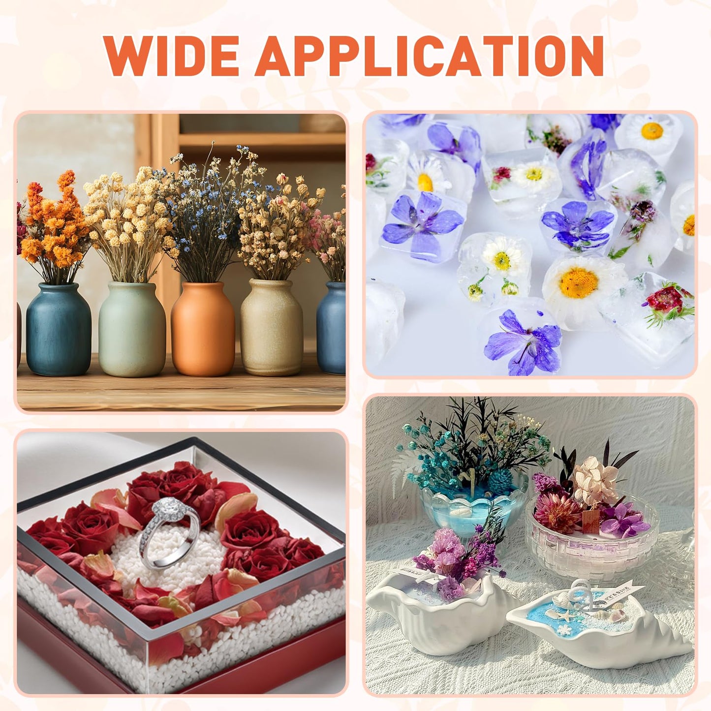 TUXIYA 10LBS Silica Gel Flower Drying,Reusable Flower Drying Silica Gel Crystals with 2PCS 6L Airtight Containers, Color Indicating Flower Preservation Kit for Drying Flowers Bead Size<1mm