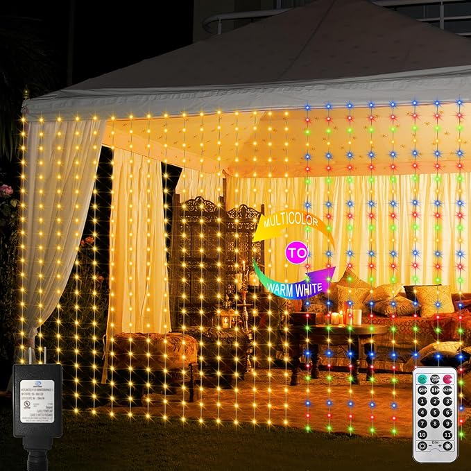 echosari 600 LED Curtain Lights Plug in, 20Ft x 10Ft Connectable Dual Color Changing Fairy Lights Curtain Outdoor Waterpro...