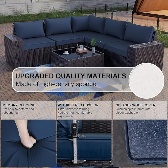 Kullavik 12PCS Outdoor Patio Furniture Set PE Wicker Rattan Sectional Sofa Patio Conversation Sets,Navy Blue