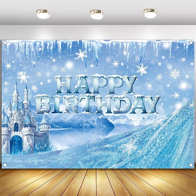 Ice Snow Castle Theme Happy Birthday Photography Backdrop - 5x3ft Winter Princess Background Photo Booth Banner Props for ...