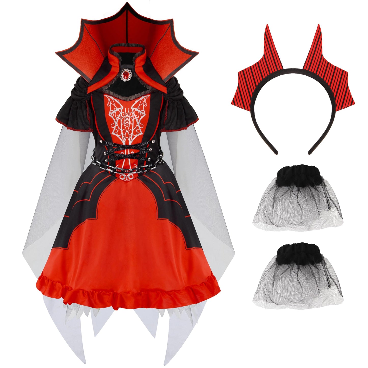 Spooktacular Creations Halloween Girls Vampire Costume, Red Dark Vampire Dress Costume for Girls Halloween Dress up, Role-Playing and Parties