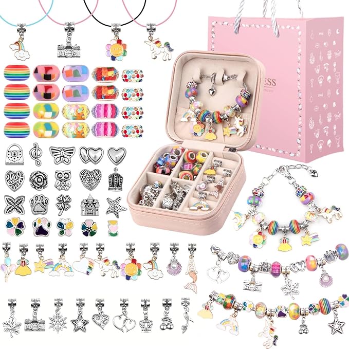UFU Charm Bracelet Making Kit, Jewelry Making Kit Craft Gift for Girls 5 6 7 8-12, A Sweet Birthday Gift to Inspire Imagin...