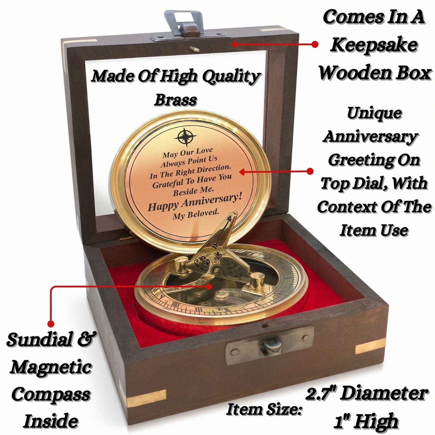 OakiWay Anniversary Sundial Compass Gift for Him or Her - Unique Gift Ideas for Husband or Wife, Men Wedding Anniversary 50th 40th 25th 20th Year Celebration, Gift Card Included