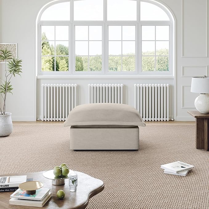Lopzeho Cloud Sectional Sofa, Down Fill Cloud Couch, Convertible Modular Couch with Washable Cover, Movable Ottoman, Sectional Couches for Living Room, Bedroom, Small Apartments, Linen, Light Gray