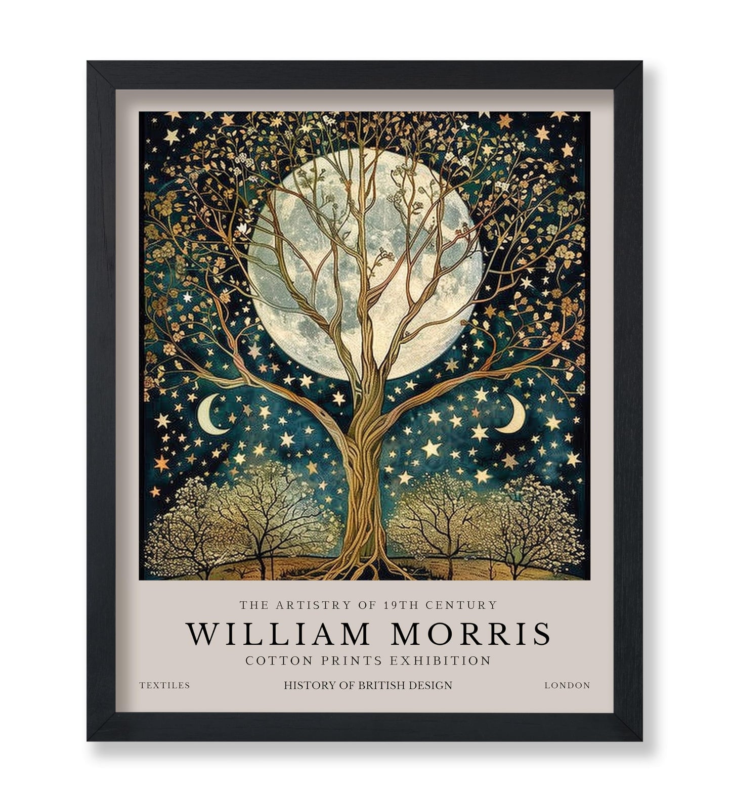 Monem Art William Morris Poster - Tree of Life Print - Moon Art - Stars Art - Flower Art - Botanical Art - Exhibition Art - Textile Art - Floral Art - Great Bedroom Decor - 8x10 UNFRAMED Wall Art