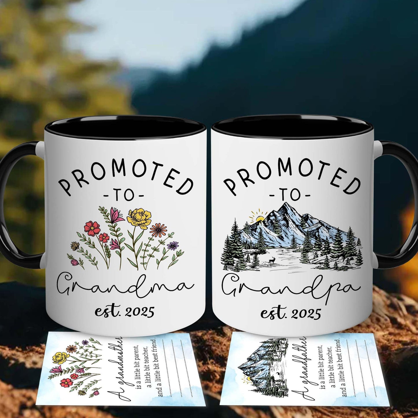 BSQUIELE Promoted To Grandparents 2025 Mug Set - Mothers Day, Fathers Day Gift For Grandma Grandpa - New Grandparents Gifts First Time - Grandparents Baby Announcement Gift Card - Grandma Grandpa 2025