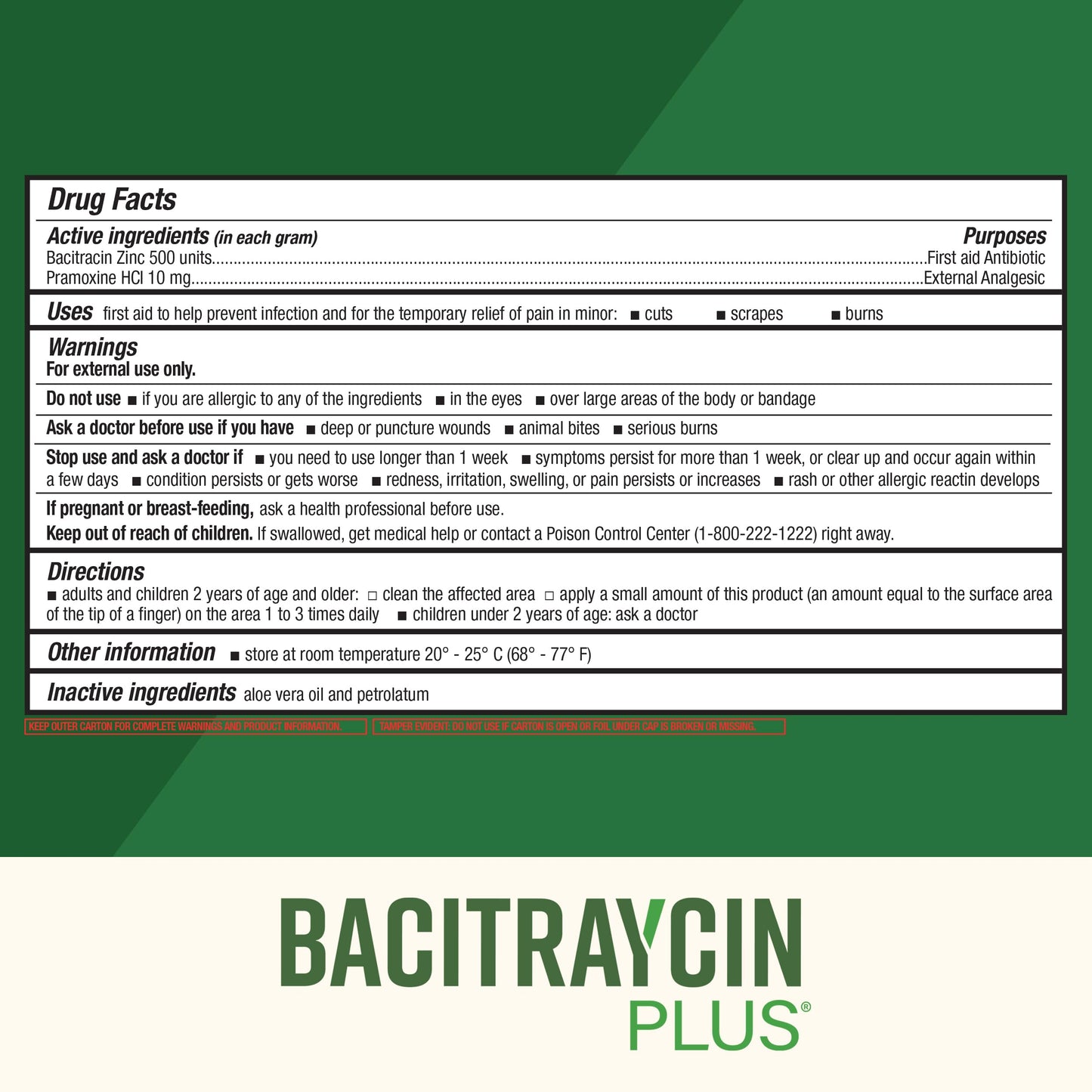 Bacitraycin Plus Max Strength First Aid Antibiotic Wound Healing + Pain and Itch Relief Ointment for Minor Cuts, Scrapes and Burns, with Bacitracin Zinc and Moisturizing Aloe Vera, 1 oz, 2 Pack