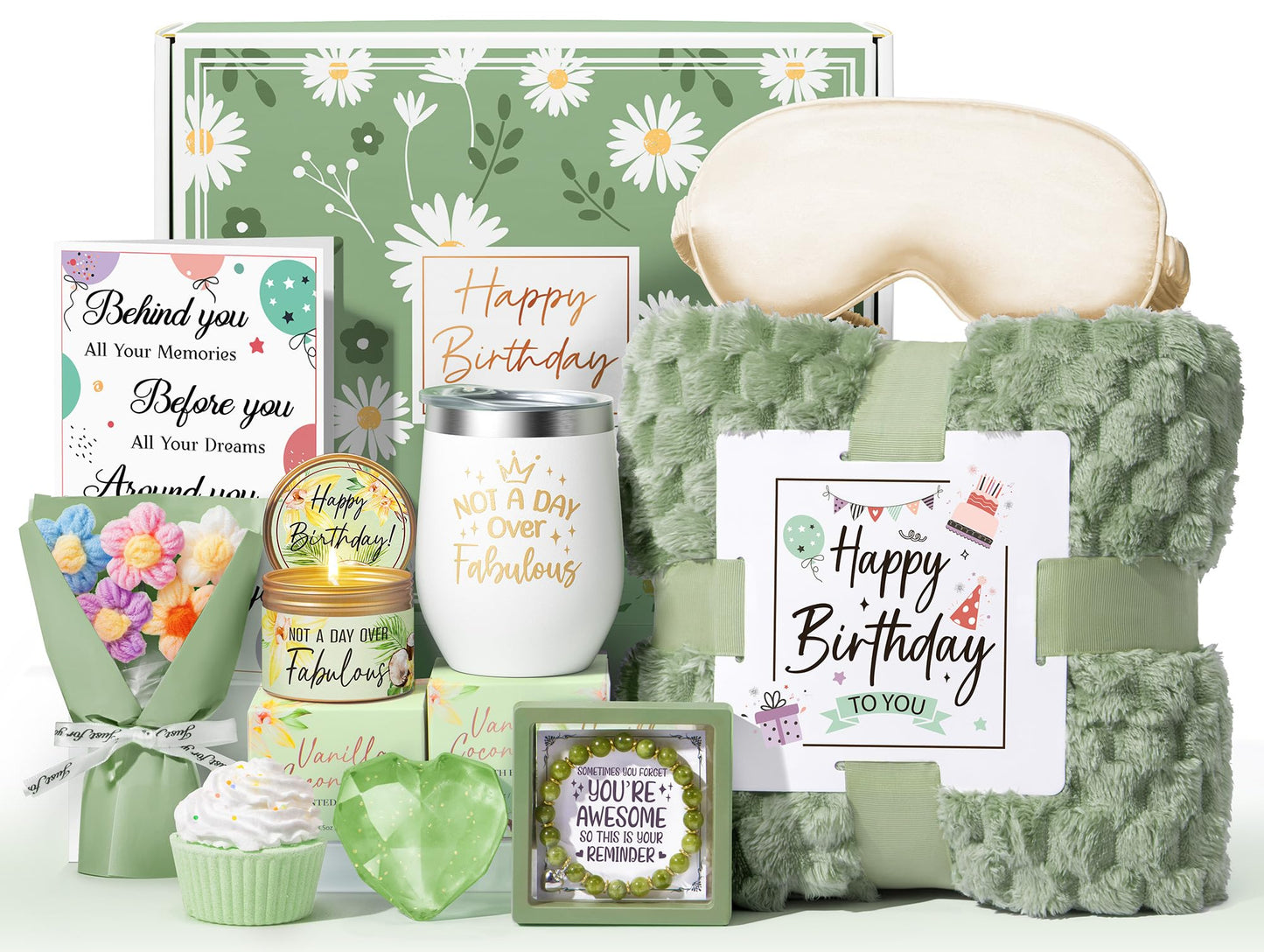 Birthday Gifts for Women Friendship, Unique Happy Birthday Gifts Basket for Mom Her Best Friend Sister Wife Girlfriend Coworker, Luxury Self Care Box Vanilla Coconut Relaxing Spa Gifts Set w/ Blanket