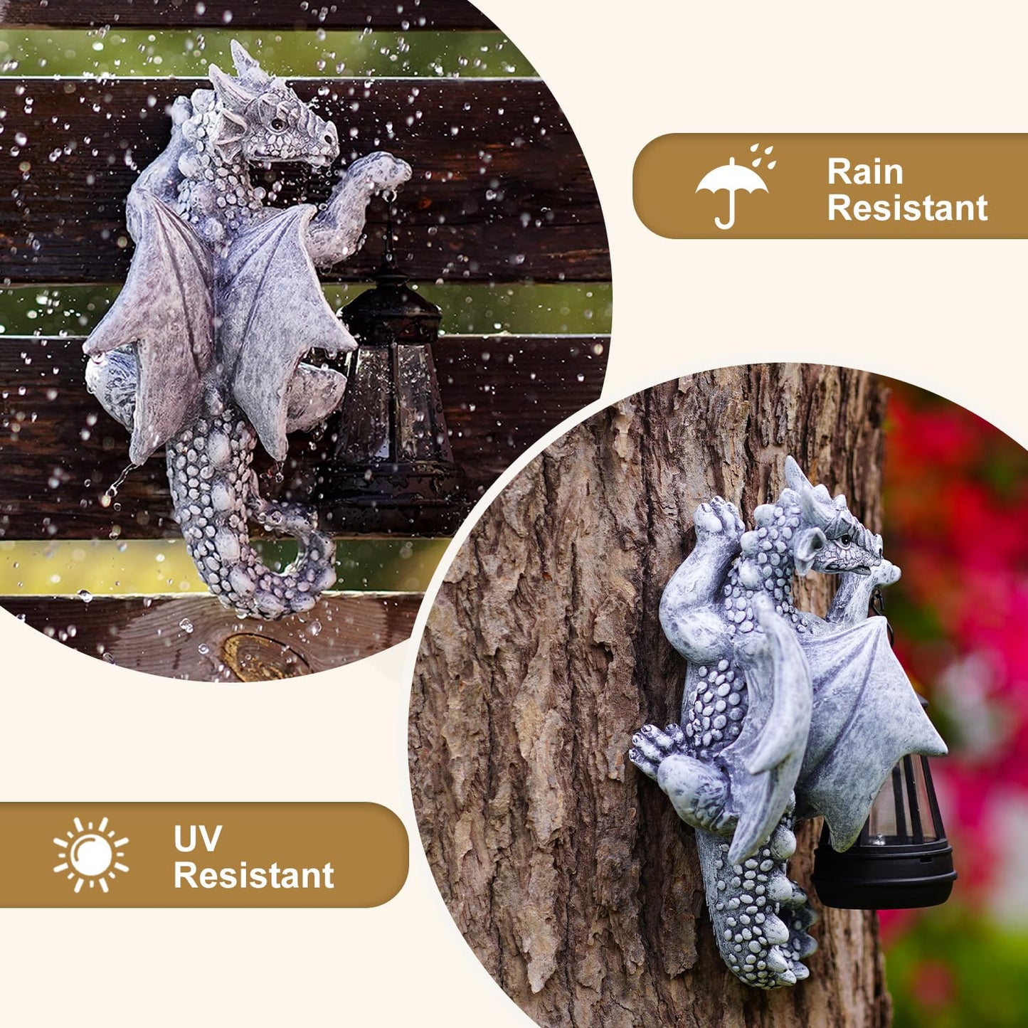 Dragon Tree Hugger Solar Garden Decor - 9.3 Inch Garden Statues Lawn Ornaments for Outside Balcony Yard Whimsical Art Outdoor,Medieval Fantasy Halloween Decor