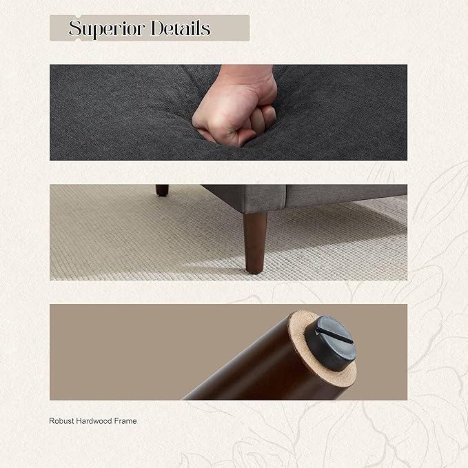 Weture Mid-Century Accent Chair,Modern Linen Fabric Armchair for Living Room,Comfy Upholstered Reading Accent Chairs for Bedroom,Single Sofa Chair with Wood Legs (Dark Grey, 2 Pack)