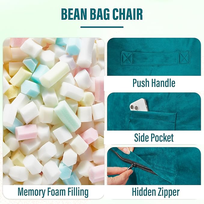 HABUTWAY Bean Bag Chair: Giant 6' Memory Foam Furniture Bean Bag Chair with Microfiber Cover - 6Ft,Sea Blue