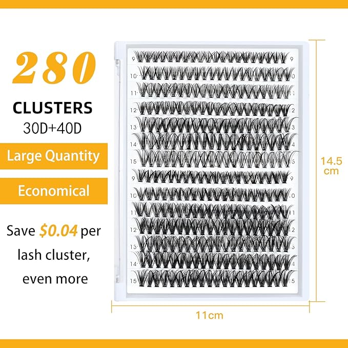 B&Q Lash Clusters 280PCS Natural Eyelash Clusters 30D 40D C 12-18MIX Individual Lash Wispy Eyelash Extension with Soft Thin Band Classic Look Pestañas Postizas Comfortable DIY at Home