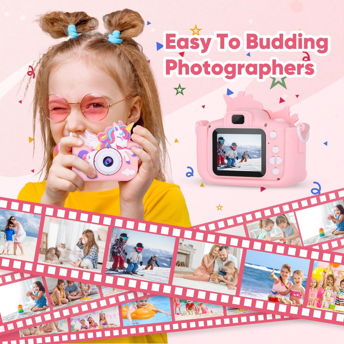 VisionX Unicorn Kids Digital Camera, Birthday Christmas Kids Toy Gifts for 5 6 7 8 9 10 Year Old Girls, 1080P HD Selfie Kids Camera Toys with 32GB Card