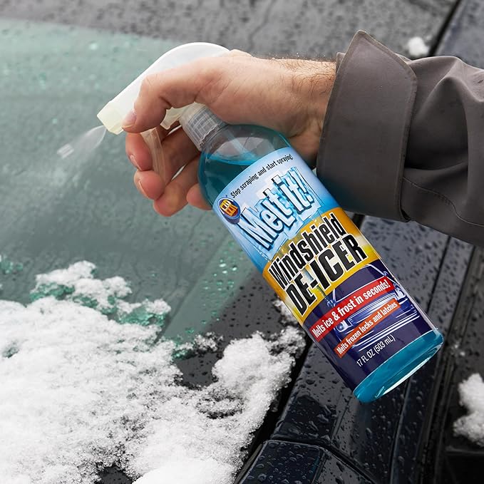 E·Z·R Melt it! Windshield De-Icer. Instantly Melts Ice & Winter Frost for Car Windshields, Windows, Mirrors, Key Locks, & Latches, Snow Melting Defrost Liquid for Car Window Cleaner, 17 Fl Oz 4-Pack