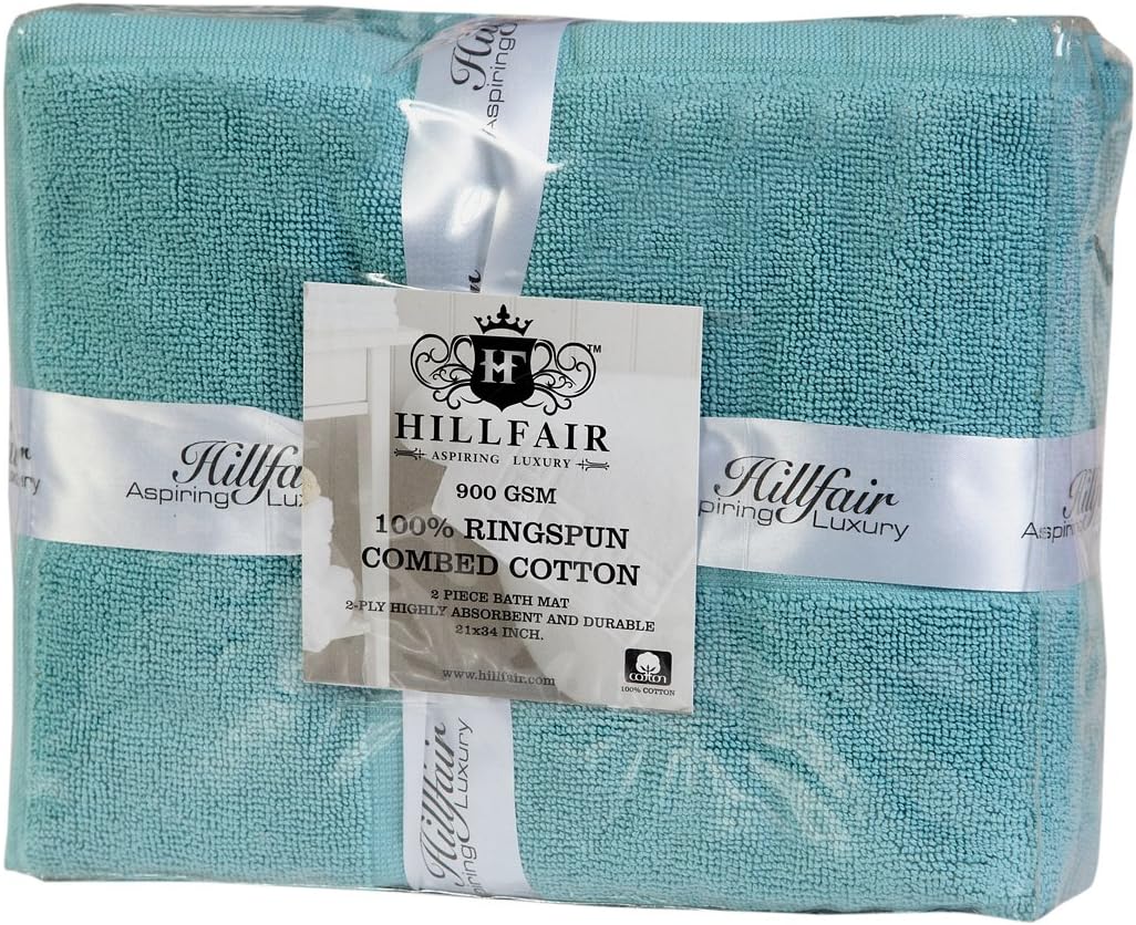 HILLFAIR 900 GSM-Hotel-Spa Tub-Shower Bath Floor Towels - (2 Pack, Sea Green, 21 Inch by 34 Inch) - 100% Cotton Floor Towels Machine Washable Cotton Terry Bath mat Rugs - 2 Piece Towel Set