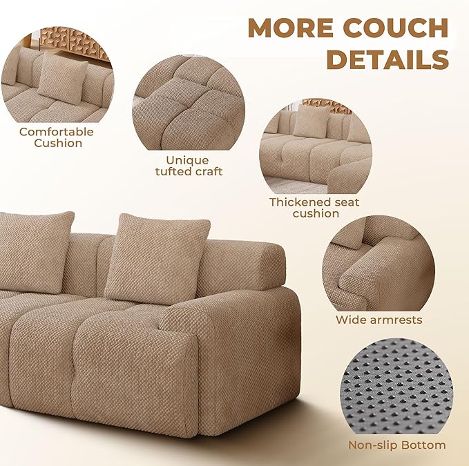 135" Modern L Shaped Modular Sectional Sofa, 6 Seater Convertible Chenille Cloud Couch Sofa Set, Boneless Couches for Living Room with Ottoman, No Assembly Required, Brown
