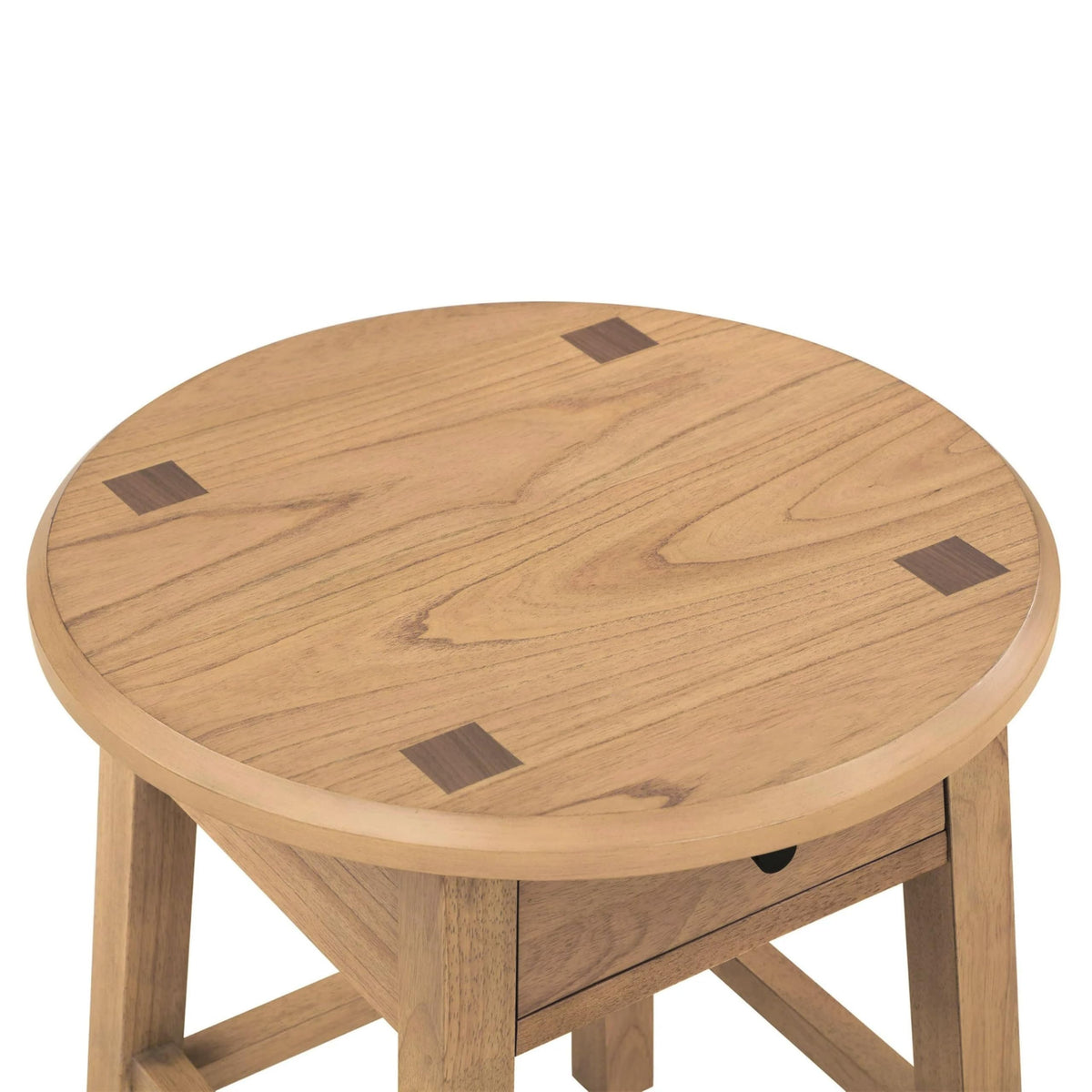 Set of 2 Solid Rubberwood Round Side Tables with Drawer, Natural Oak Painted Finish Sofa End Tables & Nightstands for Living Room, Bedroom