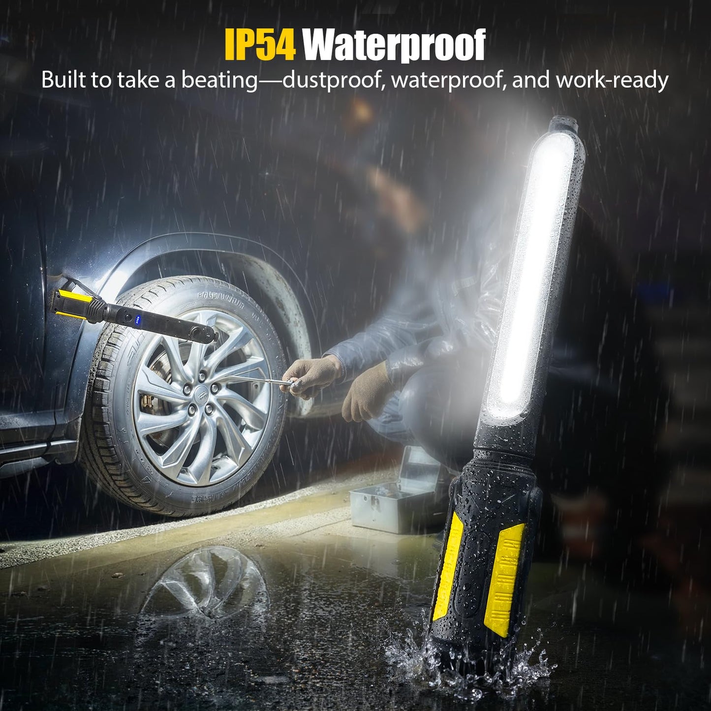 SYLSTAR Work Light for Mechanic, 2400LM LED, 4400mAh Rechargeable, Magnetic, Underhood Work Light with Hooks for Car Repairing, Job site, Garage, Workshop, Emergency(Yellow)