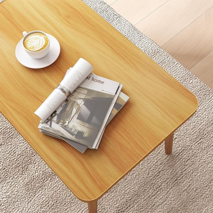 Funecy Square Coffee Table Low Table with 4 Solid Wood Sturdy Legs, Floor Table Desk for Sitting on The Floor, Storage and Living Room Furniture (Natural)