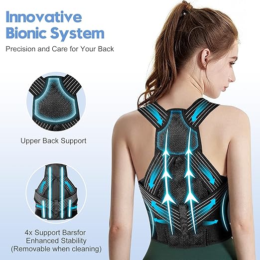 Posture Corrector for Women and Men with Bionic System, Upgraded Back Brace, Adjustable Full Back Support, Shoulder Straightener, Neck, Upper and Lower Back Pain Relief S-Black-6