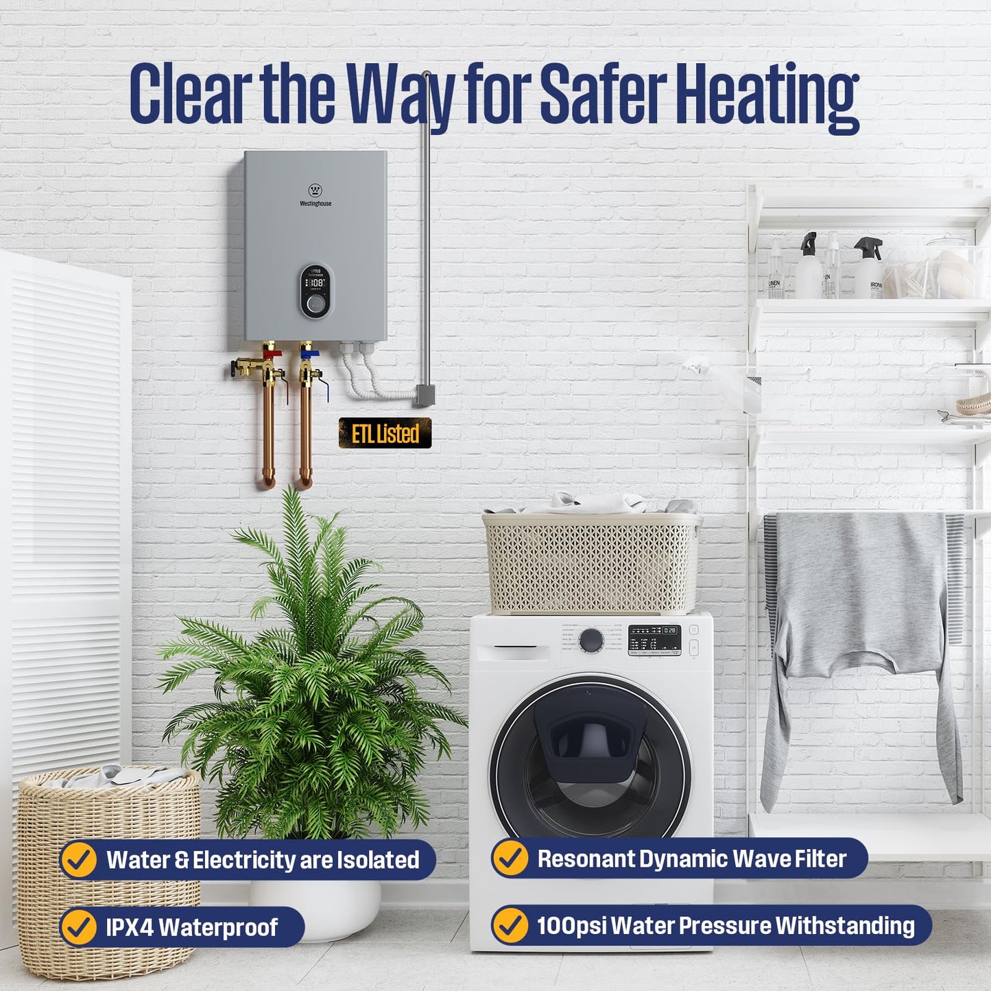 Westinghouse Tankless Water Heater Electric 18kW 240V, Instant On-Demand Hot Water, Smart WiFi, Compatible with Alexa & Google Home, ETL Certified IPX4, Space-Saving, Gray (APOLO-2.0 Upgrade)