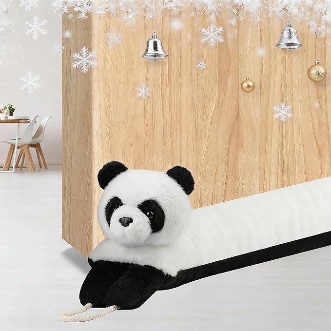 MAGZO Under Door Draft Stopper 36 Inch, Weighted Animal Noise Blocker for Door, Panda Draft Guard with Hook Loops