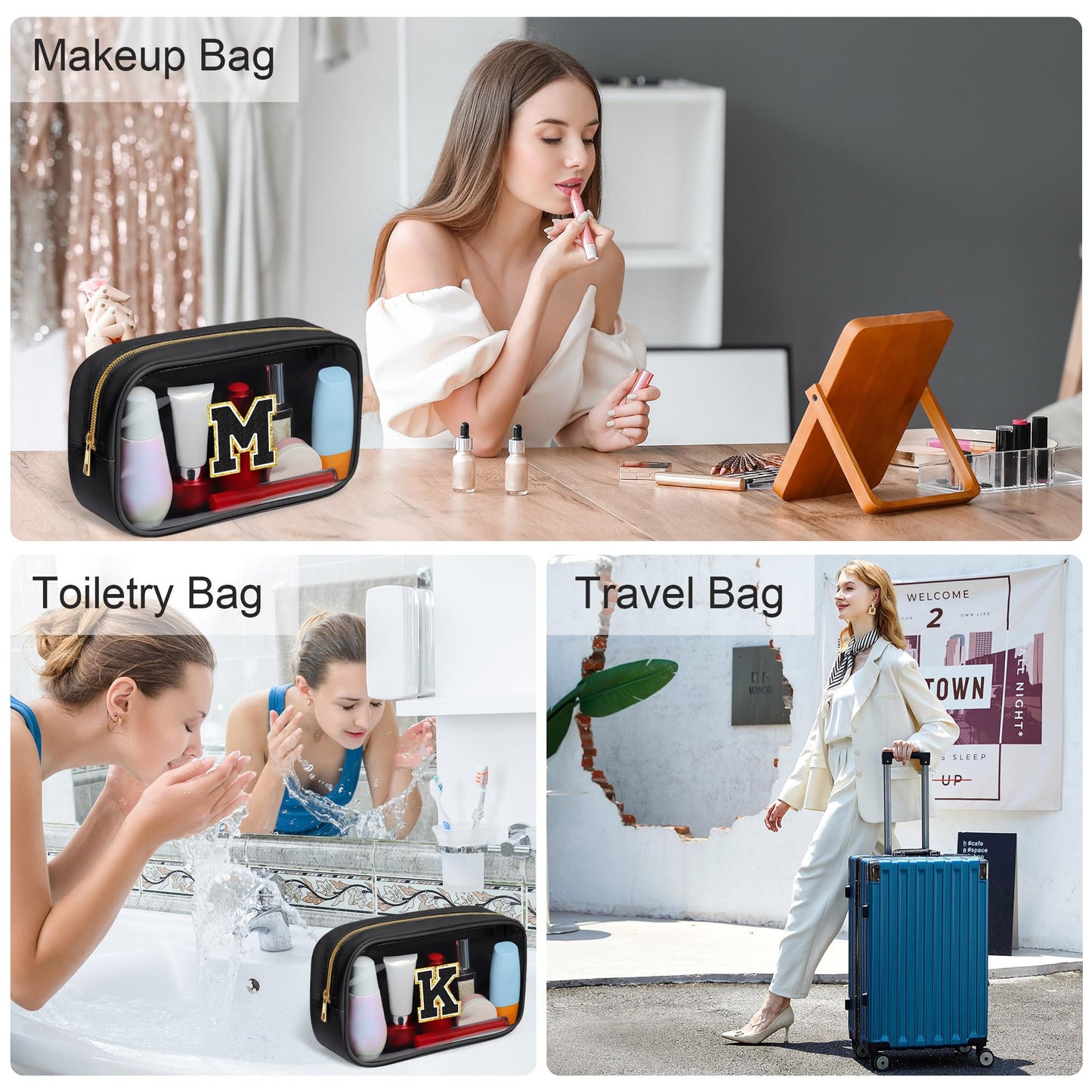 YOOLIFE Birthday Gifts for Her Wife Travel Makeup Bag Toiletry Bag for Women, Clear Makeup Bag Cosmetic Bag Travel Accessories Birthday Gifts Teacher Mother Wife Girlfriend Bride Gifts Black K