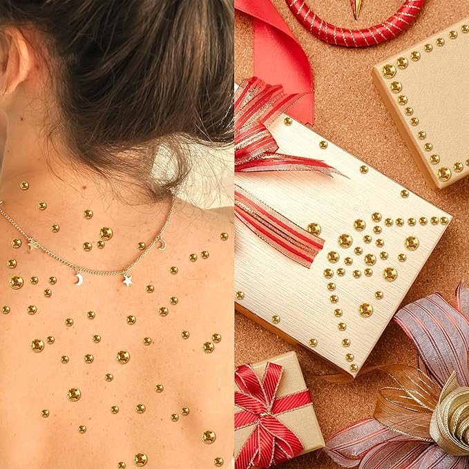 Self Adhesive Face Gems and Pearls for Makeup, Festival Jewels, Hair Gems, Rhinestone Stickers for Face, Eye, Makeup, Nail, Body, Crafts 3/4/5/6 mm 975Pcs (25.gem_Gold)