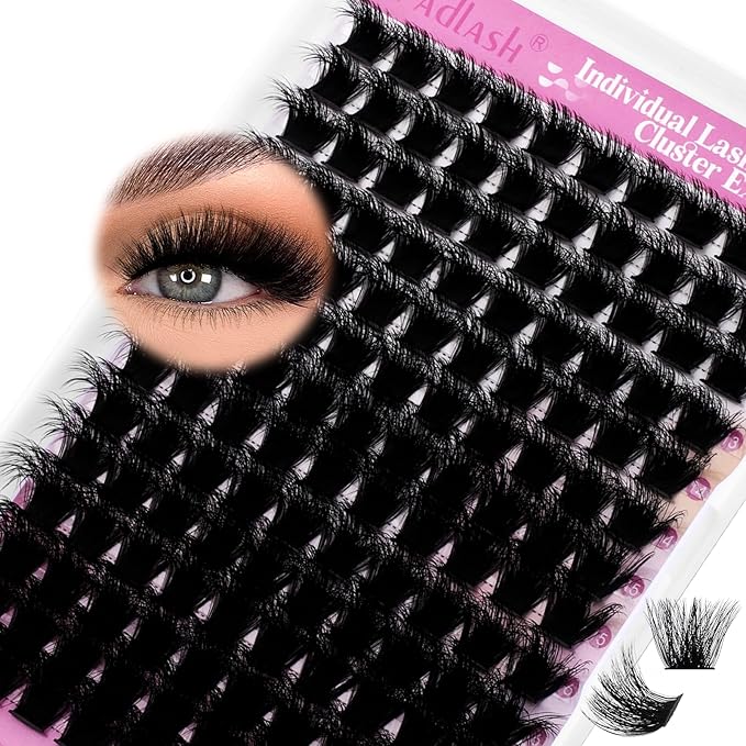 FADLASH Lash Clusters 200D Thick Eyelash Clusters D Curl Volume Cluster Eyelash Extensions 12-18mm Individual Lashes 3D Effect DIY Lash Extension Clusters (200D-0.07-D,12-18mm)