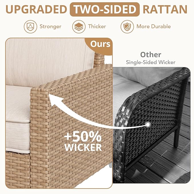 2 Pieces Patio Single Sofa Chairs Outdoor Sofa Armchairs with Anti-Slip Cushions and Waterproof Cover for Balcony,Deck,Beige