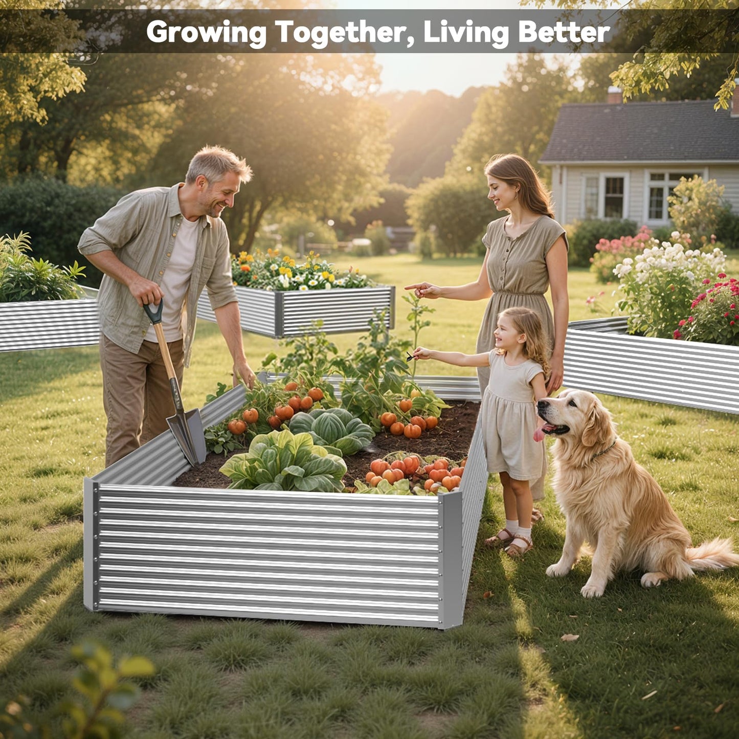 OZMSHF 2 Pack Tall 8FT Raised Beds for Gardening, Corrugated Galvanized Steel Raised Garden Bed, Outdoor Metal Above Ground Garden Bed for Vegetables and Flowers(Rectangular)-8x3x1.5FT