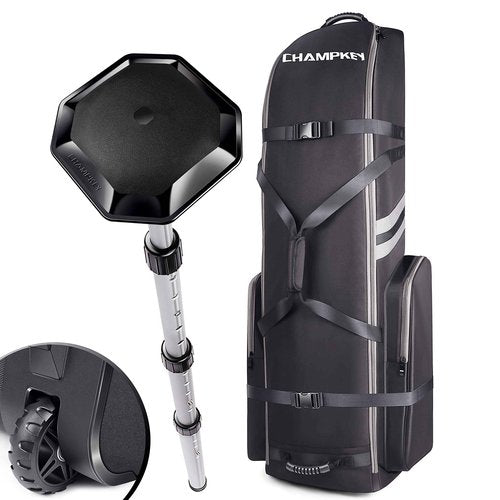 CHAMPKEY Premium Soft-Padded Golf Travel Bag with Anti-Impact Support System - 1200D Oxford Fabric Golf Travel Cover (Travel Bag with Black Support Rod)
