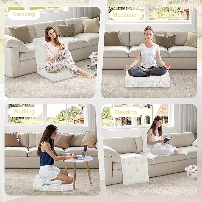 PRIMEPATIO Square Floor Pillow for Adults, Tufted Floor Cushion for Sitting, Large Meditation Cushion, Thick Corduroy Seat with Handle, Tatami Seating for Yoga, 22x22 Inch Beige, 2Pack