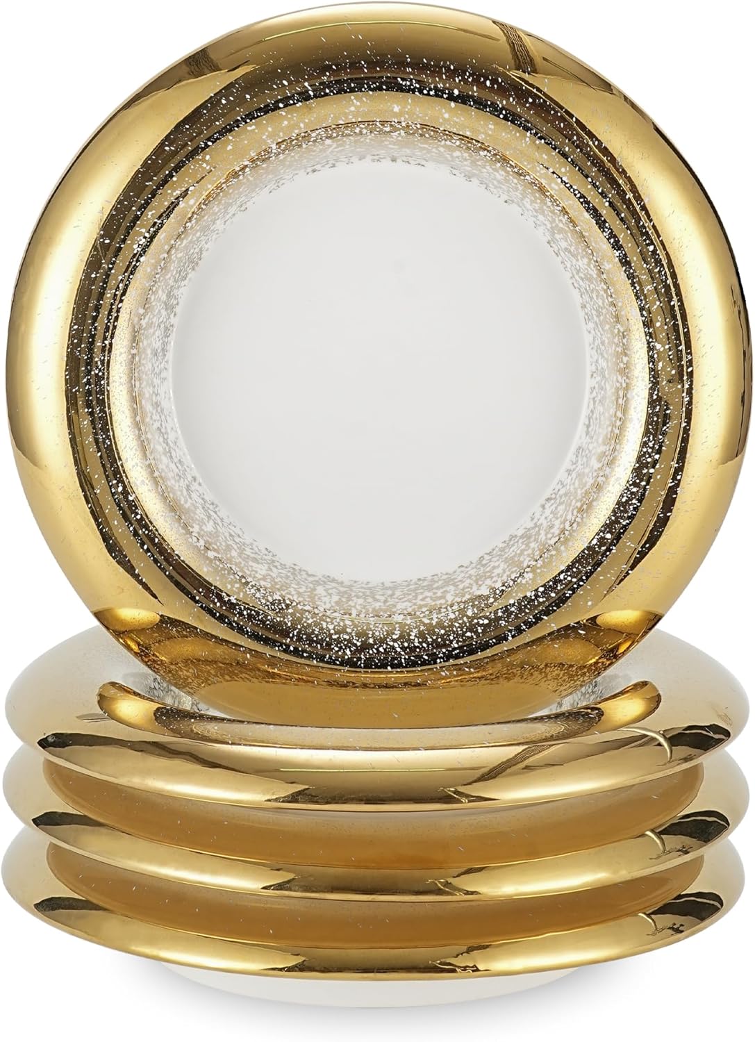 10 Inch Porcelain Dinner Plates Set of 4 - Hand-Decorated Gold Speckled Rim, Restaurant Grade Fine Dining Ceramic Plates for Elegant Presentation, Pasta, Seafood, Salad, Sushi