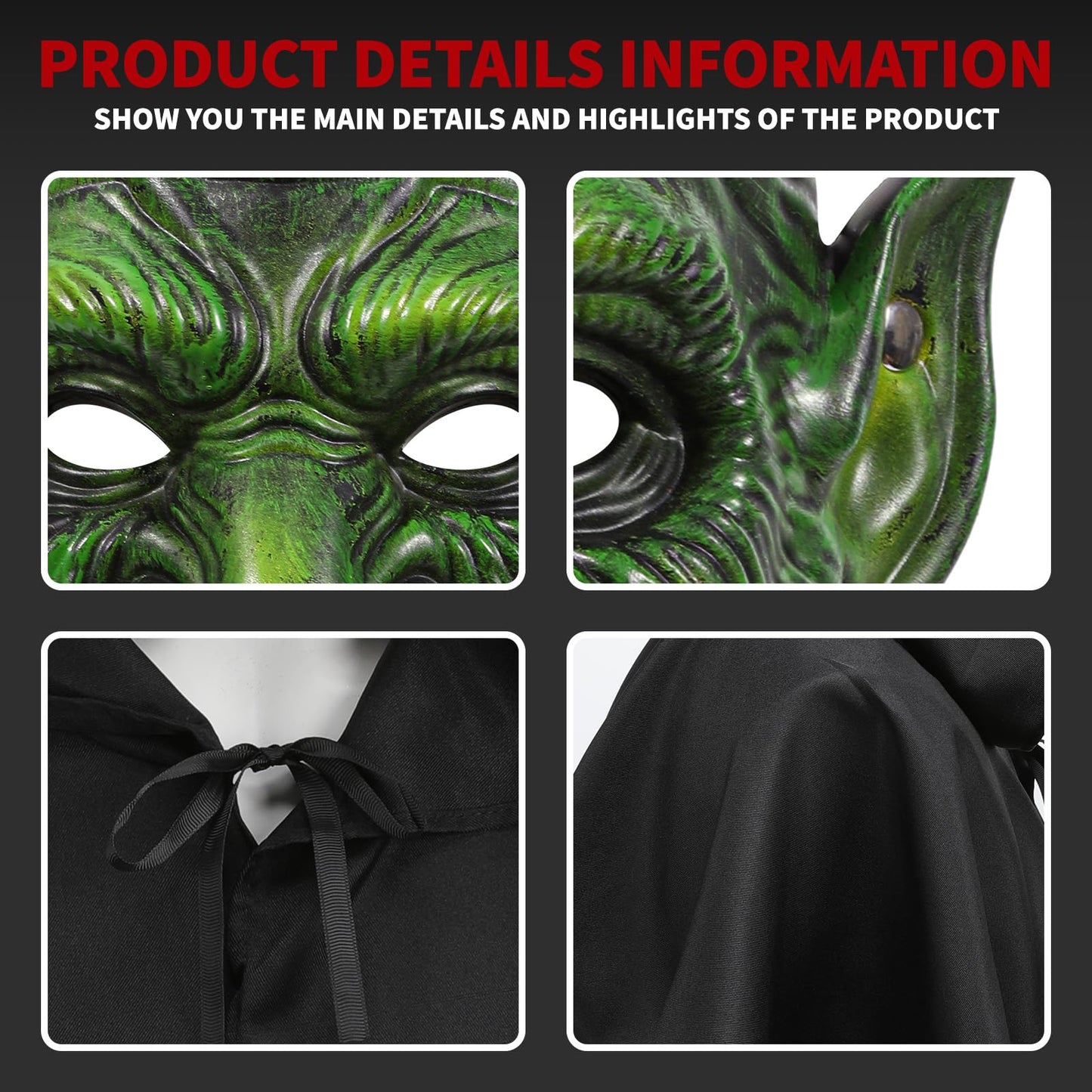 YUIQPKJX Old Witch Mask Adult Scary Masks Goblin Costume Accessory with Hood Sticker Halloween Mardi Gras Men Women Cosplay Props