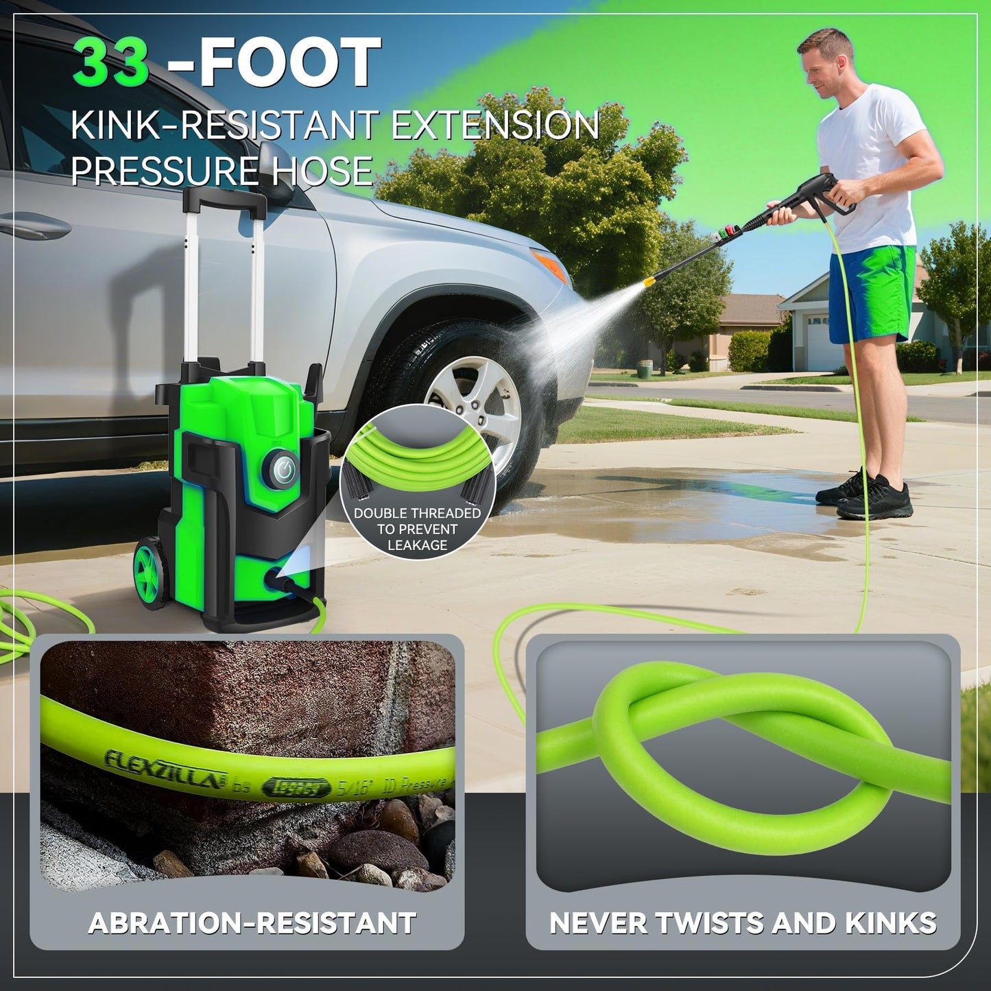 Electric Pressure Washer, 5000 PSI 4.0 GPM Heavy Duty Power Washer, with 4 Nozzles,Foam Cannon,33FT Hose Reel and 500ml Soap Bottle for Home/Cars(Light Green)