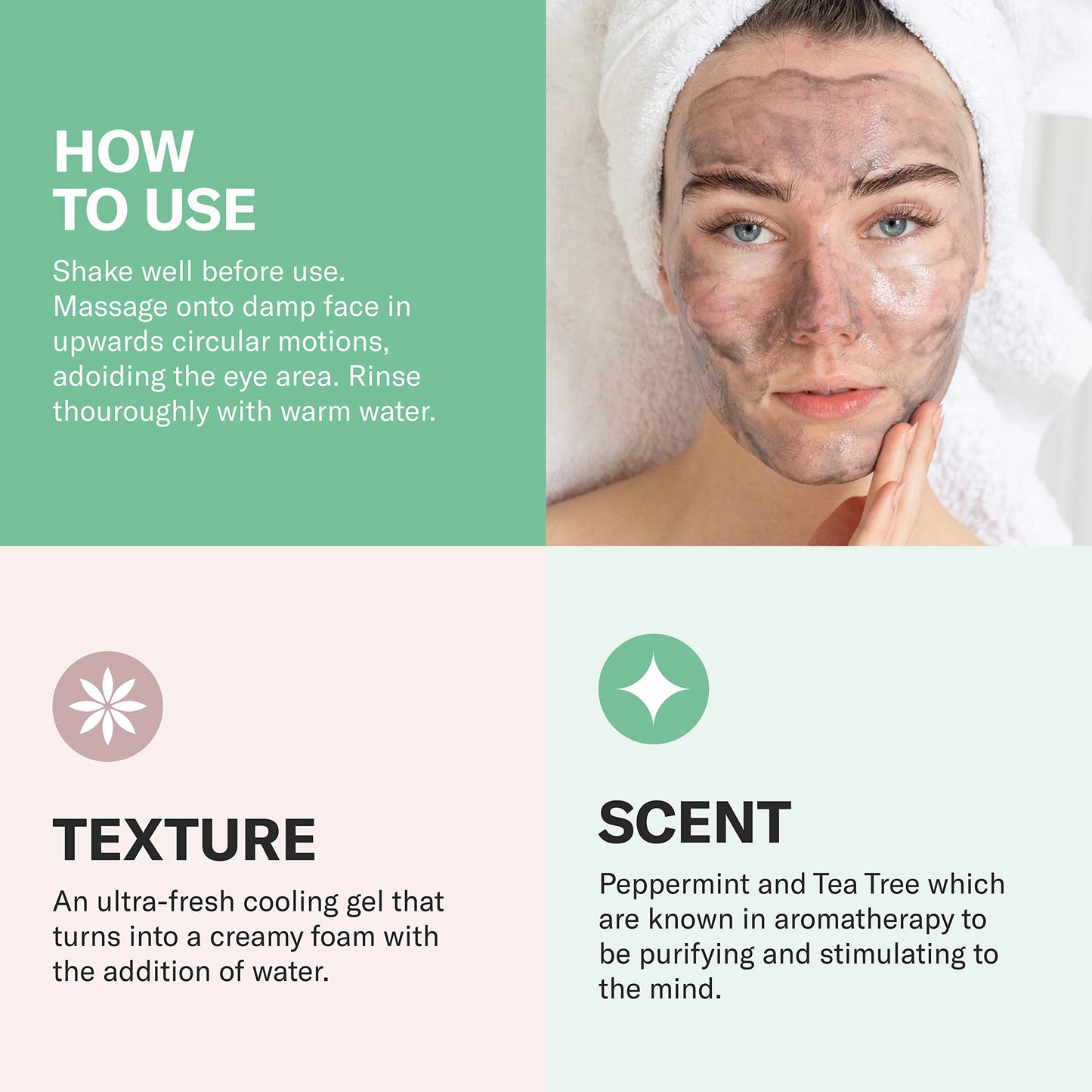 Odacit   Facial Cleanser with Foam - Black Mint Activated Charcoal & Rhassoul Clay Glow Recipe - Facial Moisturizer with Deep Cl