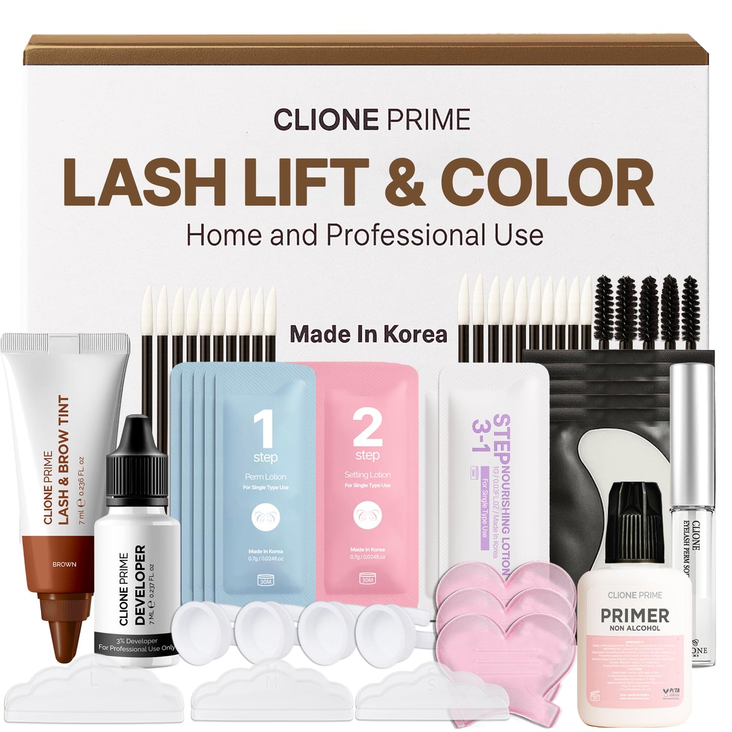 CLIONE PRIME Korean At Home Lash Lift and Brow Lamination Kit - Brown Eye and Brow Tint Kit