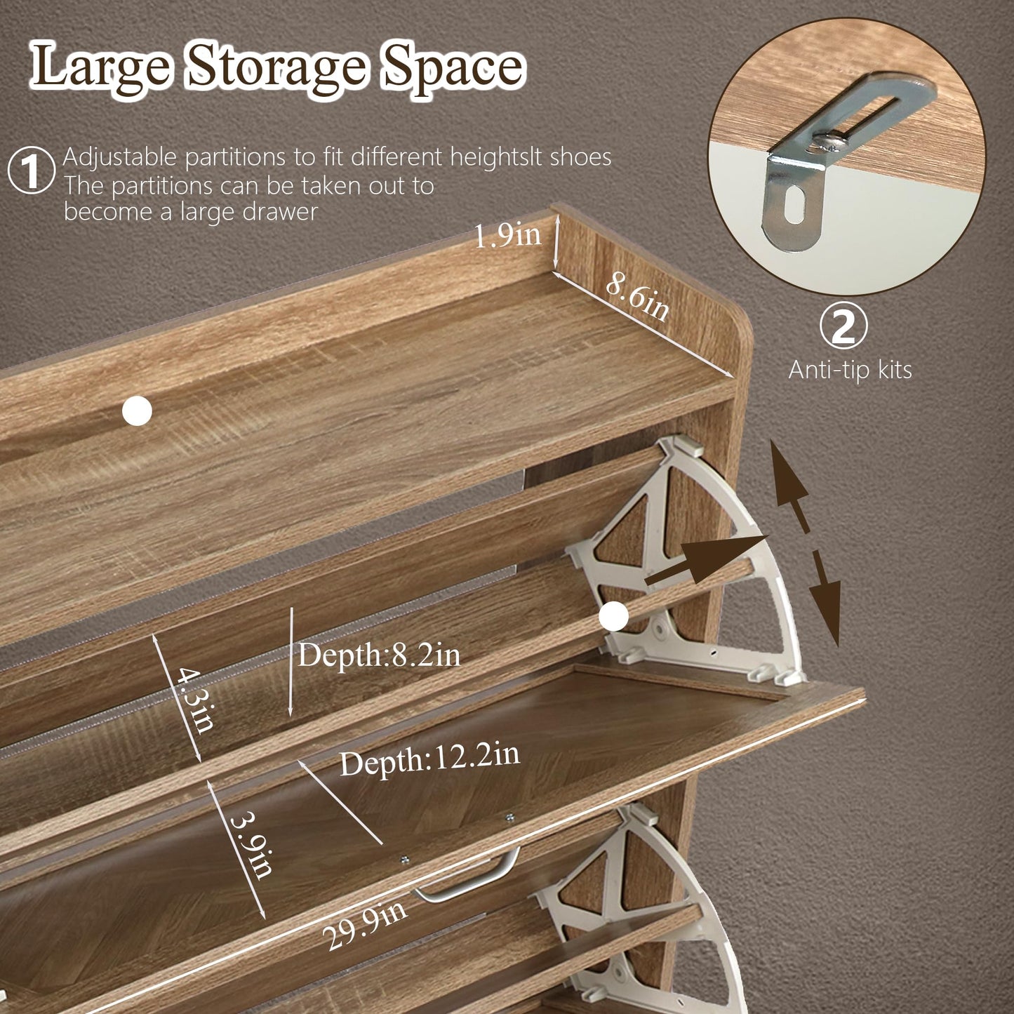 MISHAO Shoe Storage Cabinet with 2 Flip Drawers, Narrow Hidden Shoe Cabinet with Metal Legs & Adjustable Shelf, Freestanding Slim Shoe Rack Organizer for Entryway