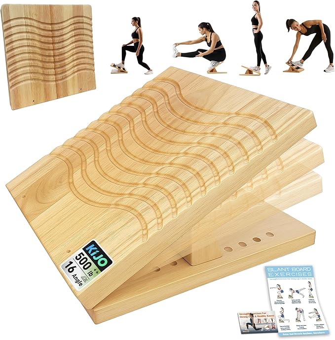 KIJO Studio Professional Wooden Calf Stretcher Slant Board 550 lbs Weight Capacity 16-Angle Adjustable Incline Calf Stretch Slant Board for Calf Stretching Exercise Squat & Physical Therapy Non-Slip