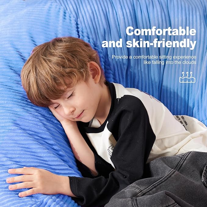 Homguava 4FT Bean Bag Chair for Adults,Teardrop Bean Bags Big Beanbag Chair with Memory Foam Filled and Ultra Soft Removable Corduroy Cover for Living Room, Bedroom (Blue)