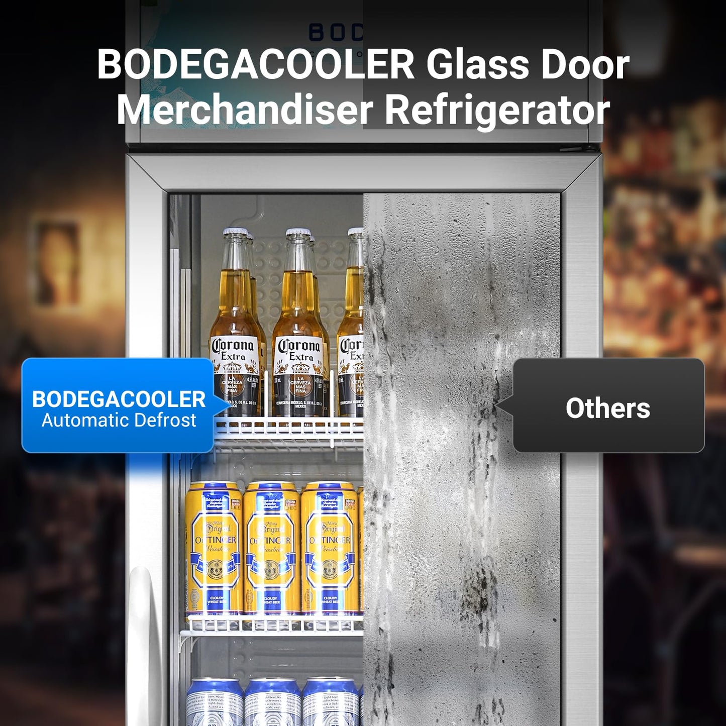 BODEGACOOLER Commercial Merchandiser Refrigerator, 9 Cu.Ft Glass Door Beverage Refrigerator, Upright Beverage Display Cooler with Soft LED Light, Adjustable Shelves, 4 Strong Castors(Stainless Steel)