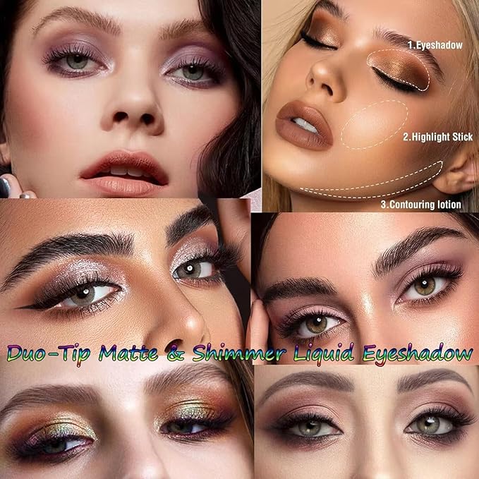 Rosy Brown Liquid Eyeshadow Matte Double Ended Glitter Metallic Eyeshadow Pencil Primer Base Quick Drying Waterproof Long Lasting Highlight Stick Shadow Pen Eye Makeup (#1)