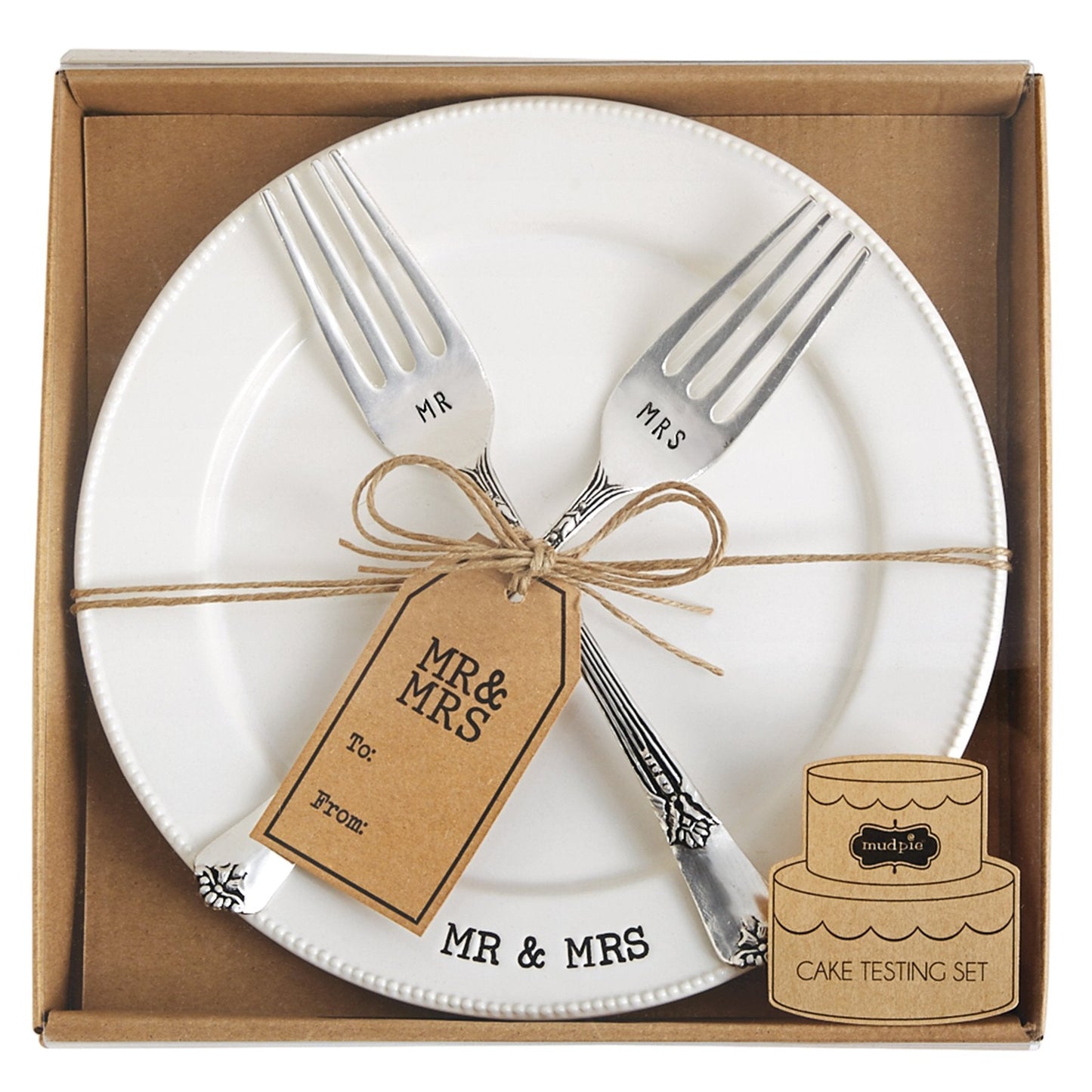 Mud Pie Mr. & Mrs. Plate & Fork Set, White (4235006)