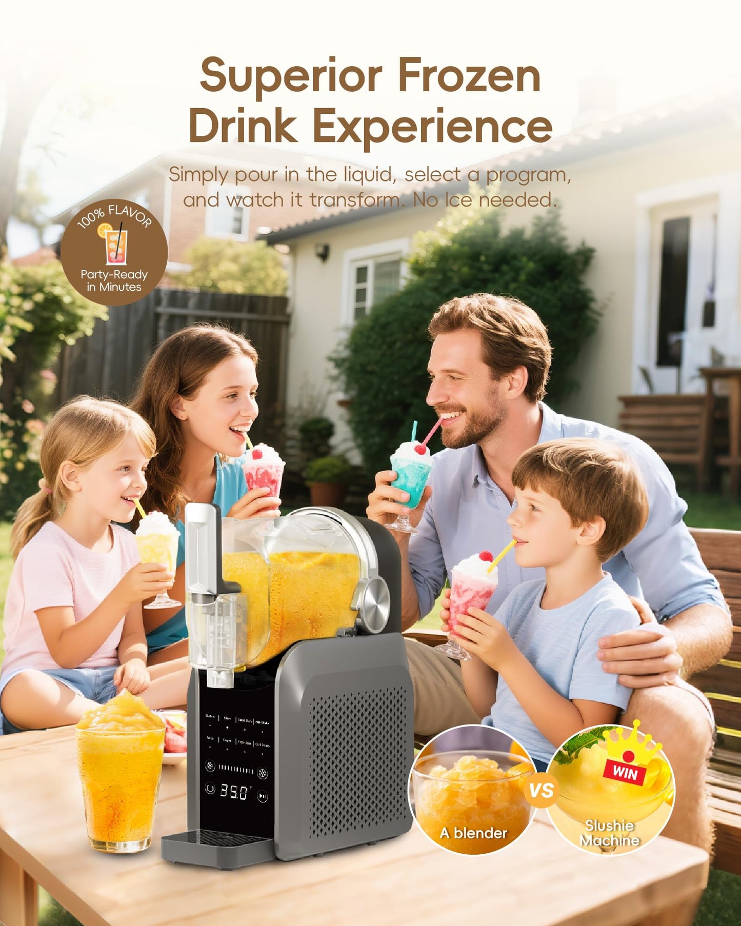 Slushie Machine, No Ice Needed, 88 oz Slushie Machine with Dust Cover for Home, Professional Frozen Drink Maker, 7 Preset Programs+Rinse, Frozen Margaritas, Frappés, Milkshake, and More