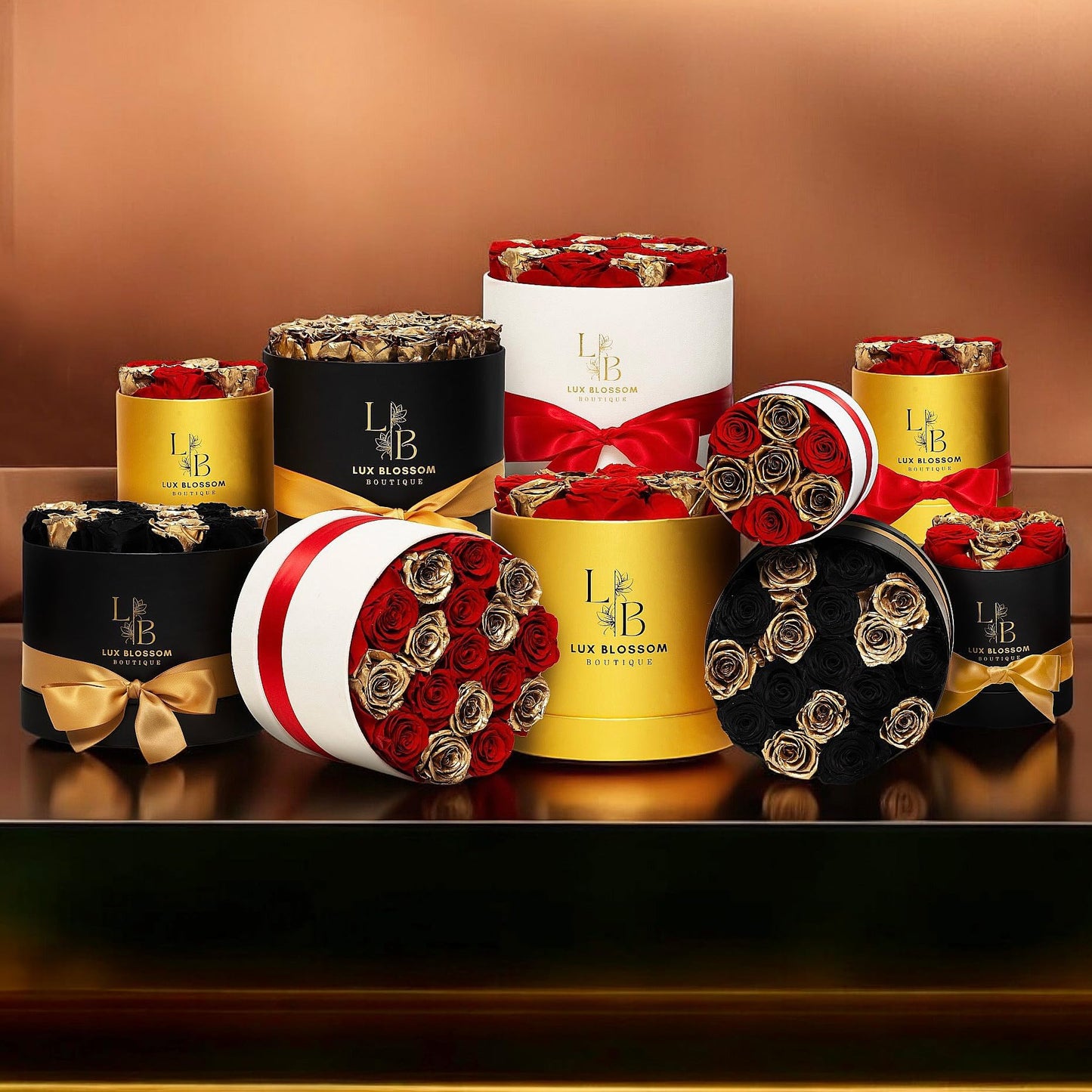 LUX BLOSSOM BOUTIQUE 17 Forever Roses in a Box - Luxury Red & Gold Forever Flowers, Gold Roses, Eternal Sparkling Roses Bouquet, Birthday Gifts for Wife, Flowers for Delivery Prime (White Box)