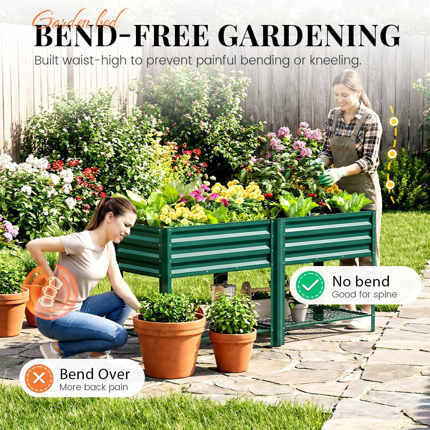 KING BIRD Large Raised Garden Bed with Legs & Storage Shelf Galvanized Elevated Planter Box for Backyard, Patio, Balcony, 600lb Capacity, Green 70.9x22.8x31.5 in