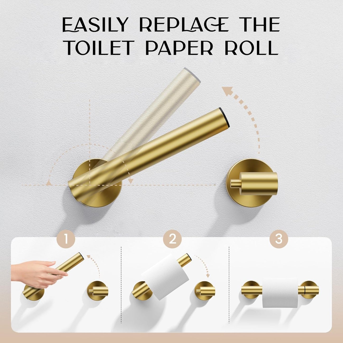 Day Moon™ (2 Pack) Gold Toilet Paper Holder - Brushed Gold Toilet Paper Holder Wall Mount - Modern Toilet Paper Roll Holder - Bathroom Toilet Paper Holder - Pivoting Toilet Paper Holder
