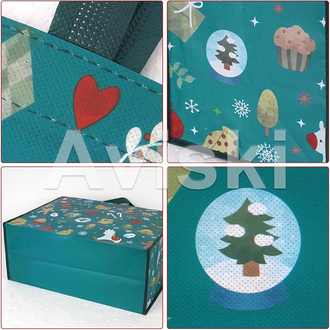 Aviski 2PCS Giant Christmas Gift Bags, Assorted Sizes, Heavy Duty Treat Tote Grocery Bags with Handles, Sewing Non-Woven Jumbo Bags for Gifts Wrapping Shopping, Xmas Party Supplies