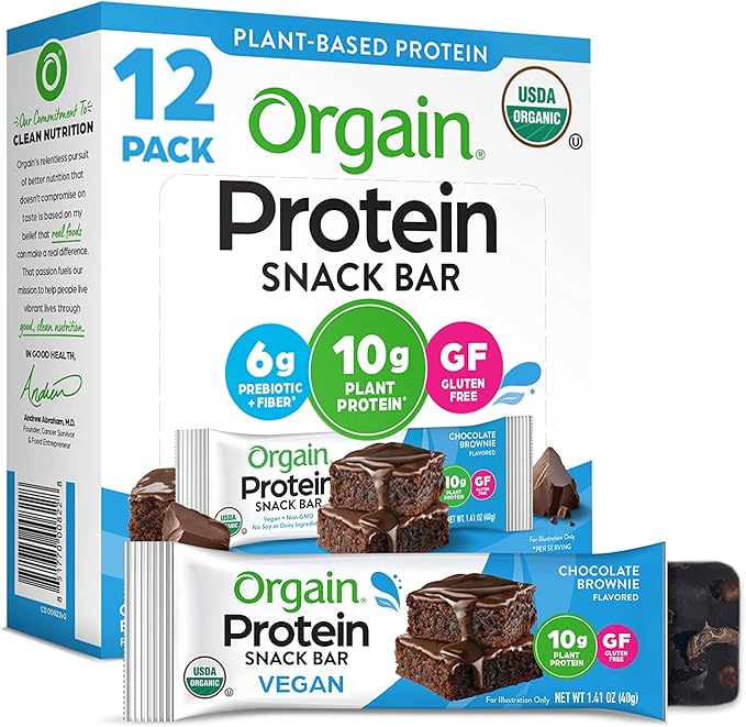 Orgain Organic Vegan Protein Bars, Chocolate Brownie - 10g Plant Based Protein, Low Calorie Healthy Snacks, No Lactose or ...